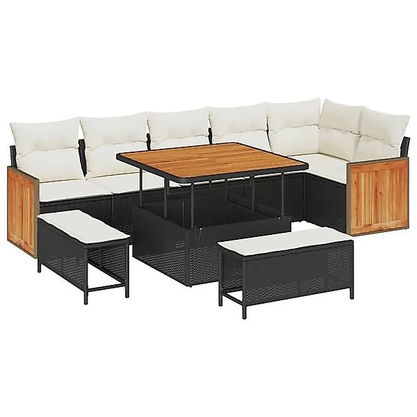 vidaXL Gartensofa-Set mit Kissen 11 Stk Schwarz und Creme Poly-Rattan 33652 günstig online kaufen
