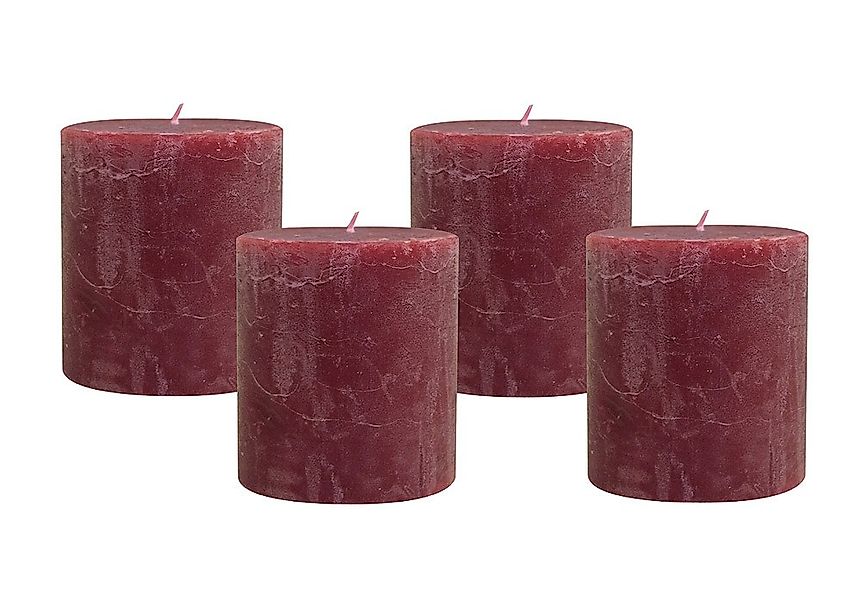4 Rustic Stumpenkerzen Premium Kerze Dunkelrot 8,5x10cm - 60 Std Brenndauer günstig online kaufen