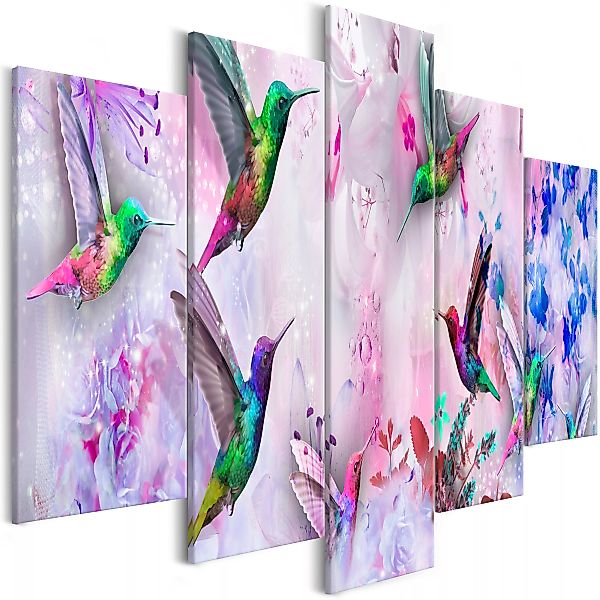 Wandbild - Colourful Hummingbirds (5 Parts) Wide Violet günstig online kaufen