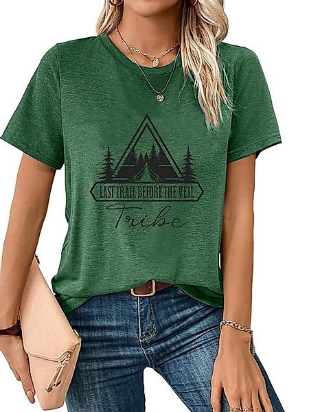 PYL Rundhalsshirt Damen bequemes Sommer Kurzarmbluse Locker Wald Print-Shir günstig online kaufen