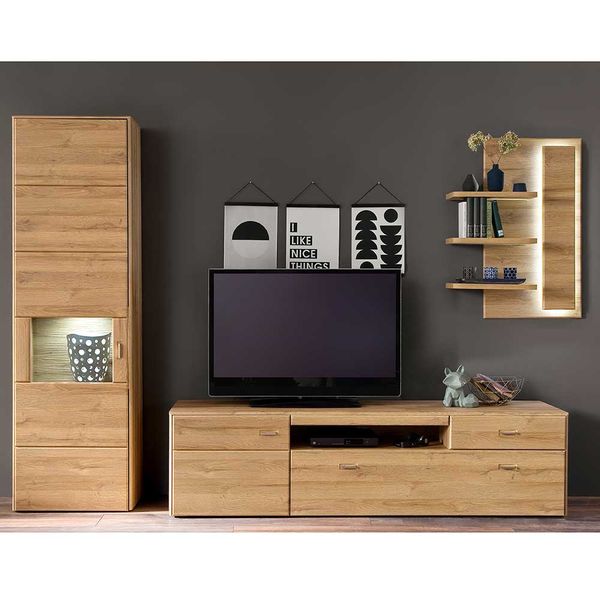 Wohnzimmerschrankwand in Wildeichefarben Landhaus Design (dreiteilig) günstig online kaufen