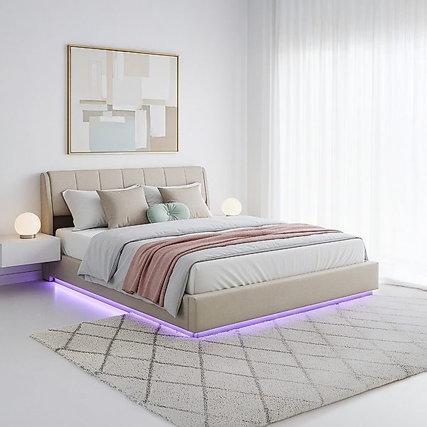 en.casa Polsterbett, »Tröstiar« mit LED-Beleuchtung Bettkasten günstig online kaufen