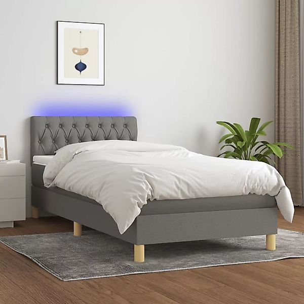 Vidaxl Boxspringbett Mit Matratze & Led Dunkelgrau 90x200 Cm Stoff günstig online kaufen