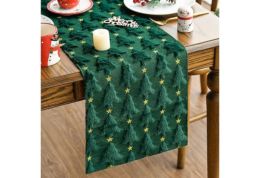 FOUORTUNATE-BEE Tischläufer Grüne flauschige Weihnachts-Tischdecke mit Ster günstig online kaufen