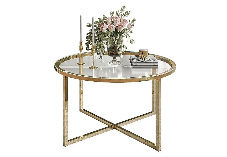 Lookway Couchtisch CIRI-X runder Couchtisch mit Glasplatte und goldenem Ges günstig online kaufen