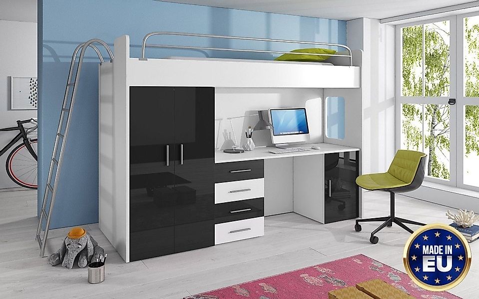 Luxusbetten24 Hochbett Kinderhochbett Study mit Schreibtisch, günstig online kaufen
