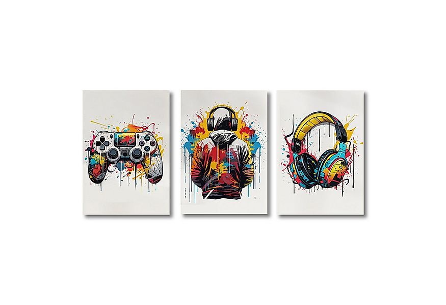 TPFLiving Kunstdruck OHNE RAHMEN, 3er Set Gaming, Controler, Kopfhörer - (L günstig online kaufen