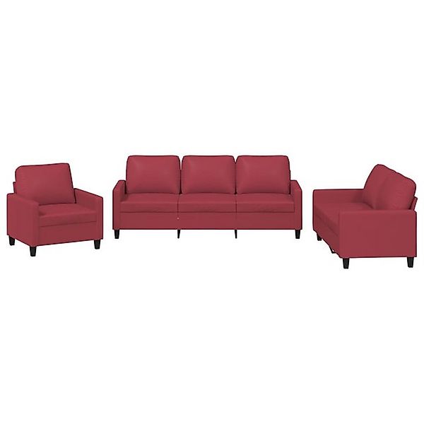 vidaXL Sofa 3-tlg. Sofagarnitur mit Kissen Weinrot Kunstleder günstig online kaufen