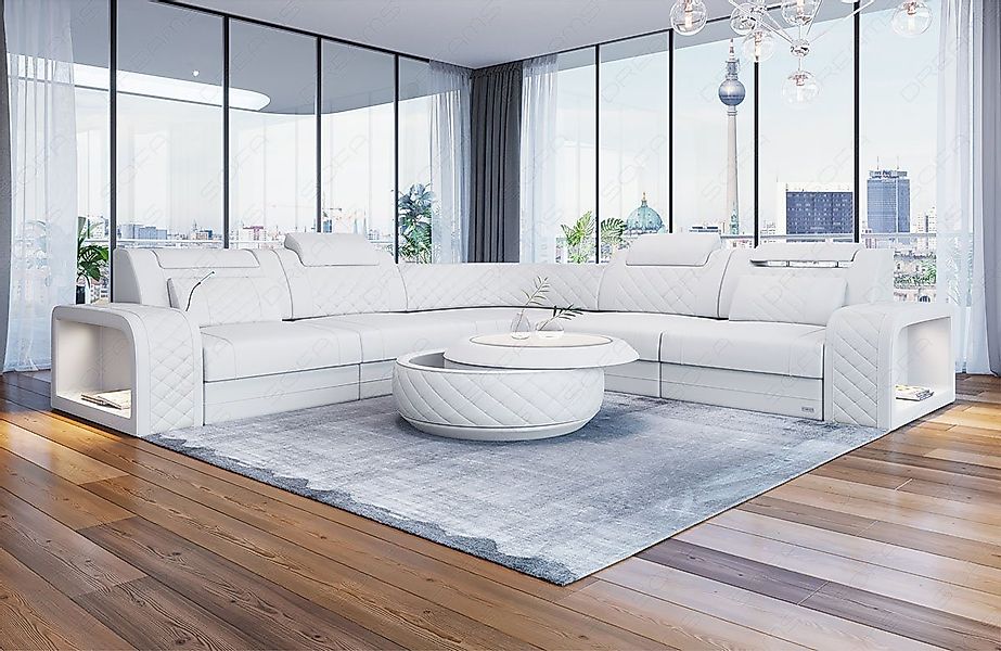 Sofa Dreams Ecksofa Foggia L Form Leder, mit LED, verstellbare Kopfstützen, günstig online kaufen