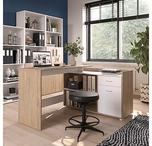 Vicco Schreibtisch Noira, Weiß/Sonoma, 135 x 77 cm mit Schublade günstig online kaufen