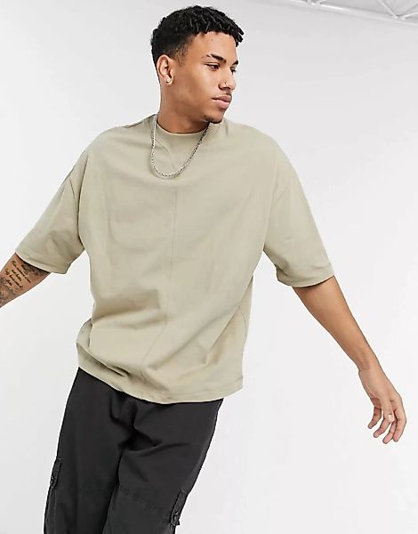 ASOS DESIGN – Schweres Oversize-T-Shirt mit grob geripptem Ausschnitt-Detai günstig online kaufen