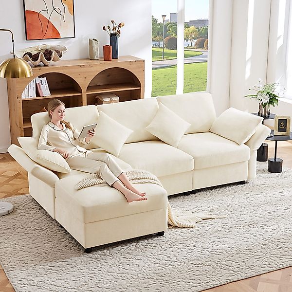 Merax Ecksofa L-förmig Sofa mit Fußhocker, günstig online kaufen