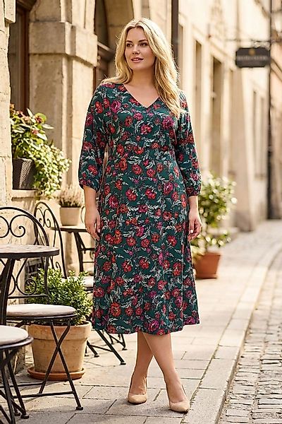 Stil Diva Minikleid Plus Size Midikleid mit V-Ausschnitt, Blumenmuster und günstig online kaufen