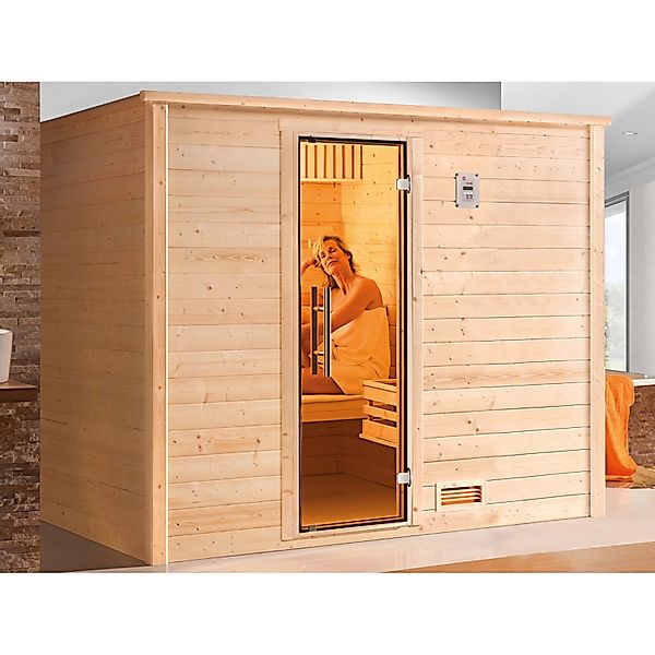 Weka Massivholzsauna Bergen 3 Sparset 7,5 kW OS Glastür günstig online kaufen