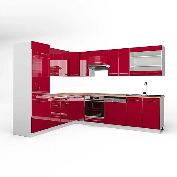 Vicco Fame-Line Eckküche Bordeaux Hochglanz/Weiß 227 x 287 cm AP Eiche günstig online kaufen