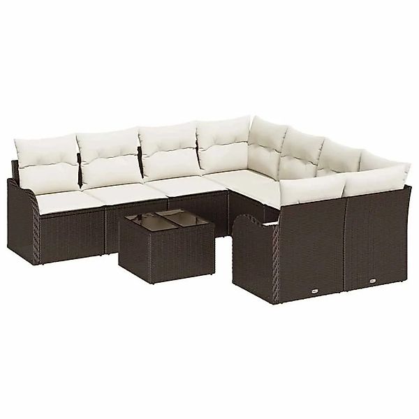 vidaXL Gartensofa-set mit Kissen mit Speicher 9-Tlg Braun Poly-Rattan 33456 günstig online kaufen