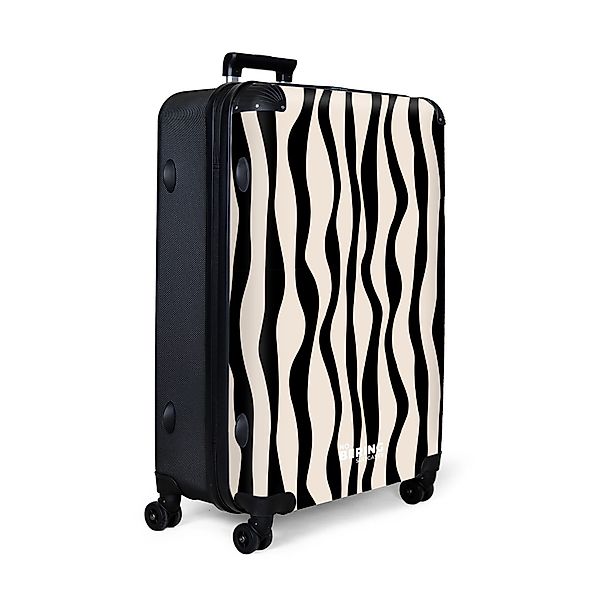 NoBoringSuitcases.com© Hartschalen-Trolley Beige mit schwarzen Wellenlinien günstig online kaufen
