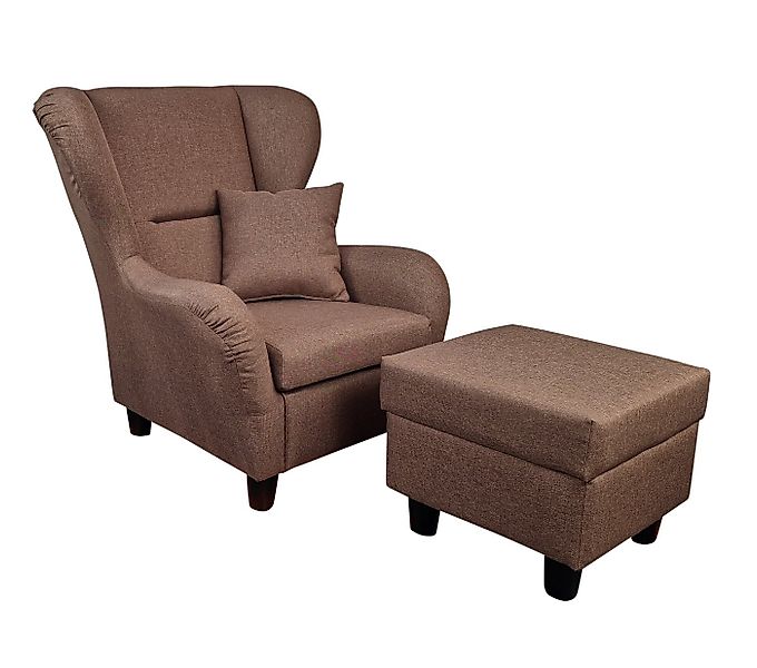 luma-home Ohrensessel 18003 (mit Hocker und Zierkissen, Wellenunterfederung günstig online kaufen