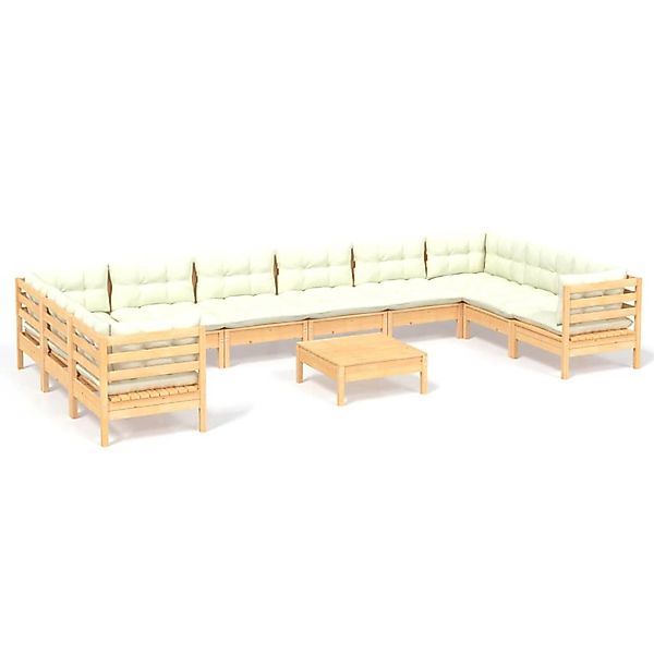 vidaXL 11-tlg Garten-Lounge-Set mit Creme Kissen Kiefernholz Modell 8 günstig online kaufen