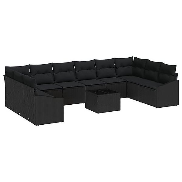 vidaXL Loungesofa Garten-Sofa-Set 11-teilig Schwarz Rattan und Stoff Outdoo günstig online kaufen