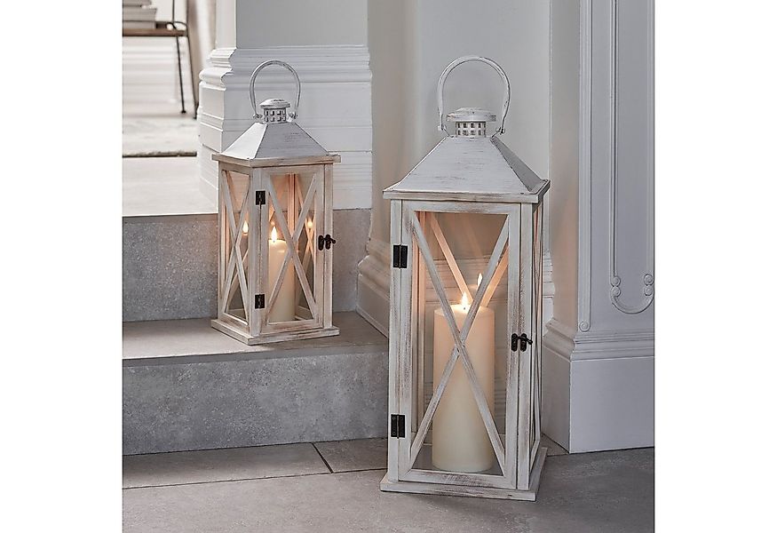 Lights4fun LED Laterne Folkestone Holzlaterne weiß mit TruGlow® LED Kerze günstig online kaufen