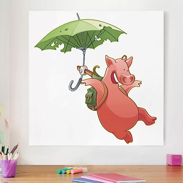 Leinwandbild - Quadrat Fliegender Bauernhof Schwein günstig online kaufen