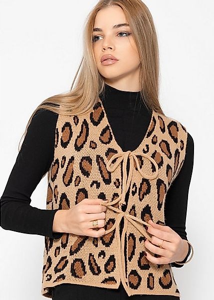 SASSYCLASSY Kurzweste Leo-Strickweste Damen mit Schleifen Elegant Lässiger günstig online kaufen