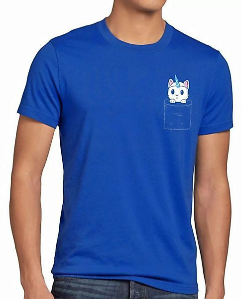 style3 Print-Shirt Herren T-Shirt Unicorn Pocket Cat Einhorn Katze Brusttas günstig online kaufen