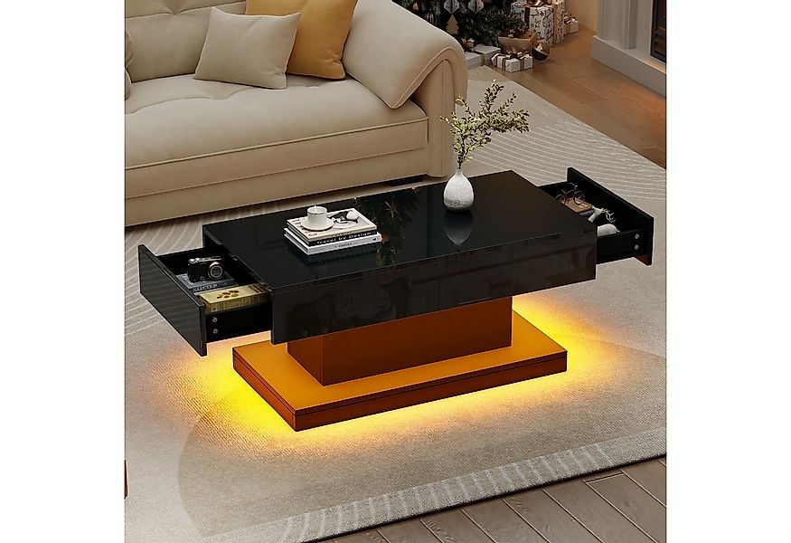 Merax Couchtisch Hochglanz Sofatisch Beistelltisch mit LED-Beleuchtung (1-S günstig online kaufen