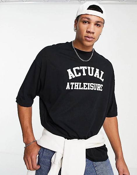 ASOS Actual – Athleisure – Oversize-T-Shirt in Schwarz mit Logoprint vorne günstig online kaufen