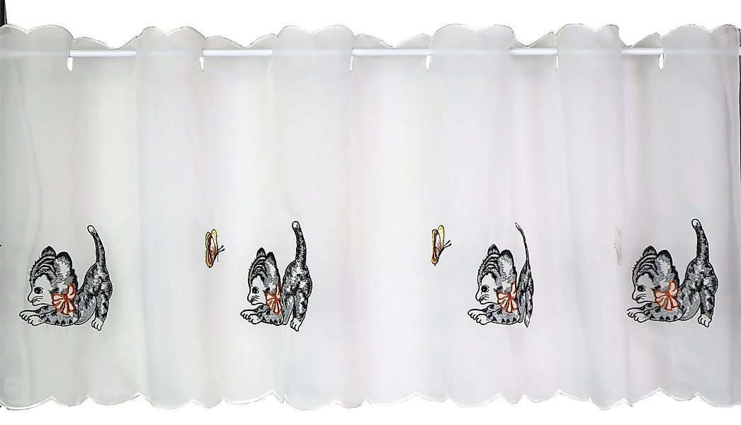 EXPERIENCE Scheibengardine Bistrogardine Katze Schmetterling Weiß Grau 44x1 günstig online kaufen