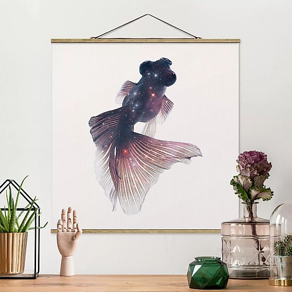 Stoffbild Tiere mit Posterleisten - Quadrat Fisch mit Galaxie günstig online kaufen