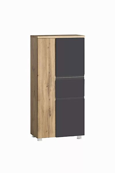 HELD MÖBEL Midischrank in grau / Wotaneiche, MDF - 65x130x35cm (BxHxT) günstig online kaufen