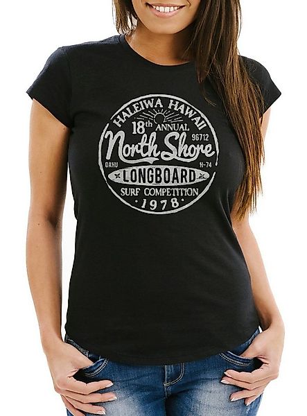 Neverless Print-Shirt Damen T-Shirt North Shore Longboard Retro Surf Motiv günstig online kaufen
