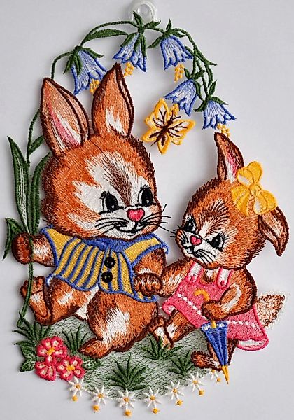 Stickereien Plauen Fensterbild "Fensterbild Osterhasen", Echte Plauener Spi günstig online kaufen