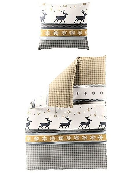 BIERBAUM Bettwäsche 135x200cm Hirsche Gold Creme, Biber, 2 teilig, Elegante günstig online kaufen