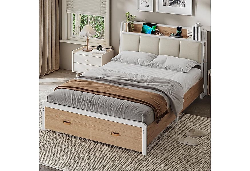 KIMENICH Metallbett Bettgestell mit Ladestation und 2 Schubladen, Jugendbet günstig online kaufen