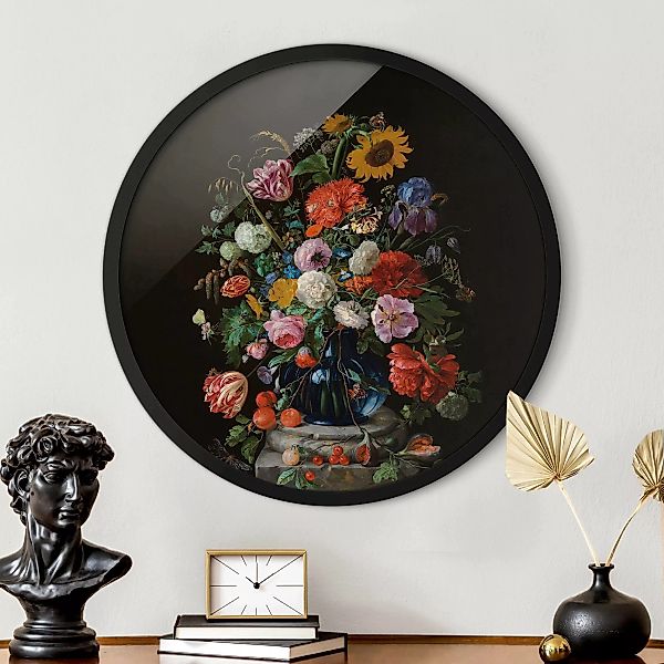 Rundes Gerahmtes Bild Jan Davidsz de Heem - Glasvase mit Blumen günstig online kaufen