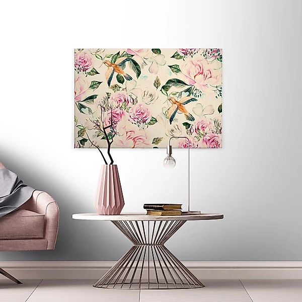 Bricoflor Pastell Leinwandbild Mit Frühlingsblumen Canvas Wandbild Mit Vöge günstig online kaufen