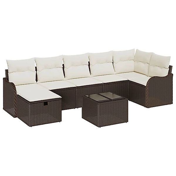 vidaXL Garten-Sofa-Set mit Kissen mit Speicher 8-Tlg Braun Poly Rattan 3360 günstig online kaufen