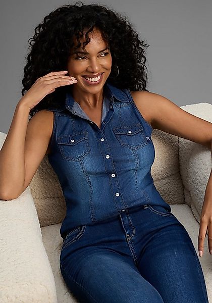 Arizona Jeansbluse mit Knöpfen in Perlmuttoptik günstig online kaufen