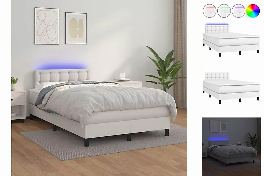 vidaXL Bettgestell Boxspringbett mit Matratze LED Weiß 120x200 cm Kunstlede günstig online kaufen