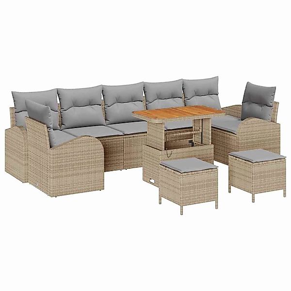 vidaXL Garten-Sofa-Set mit Kissen 10-Tlg Beige Poly Rattan 3362382 günstig online kaufen