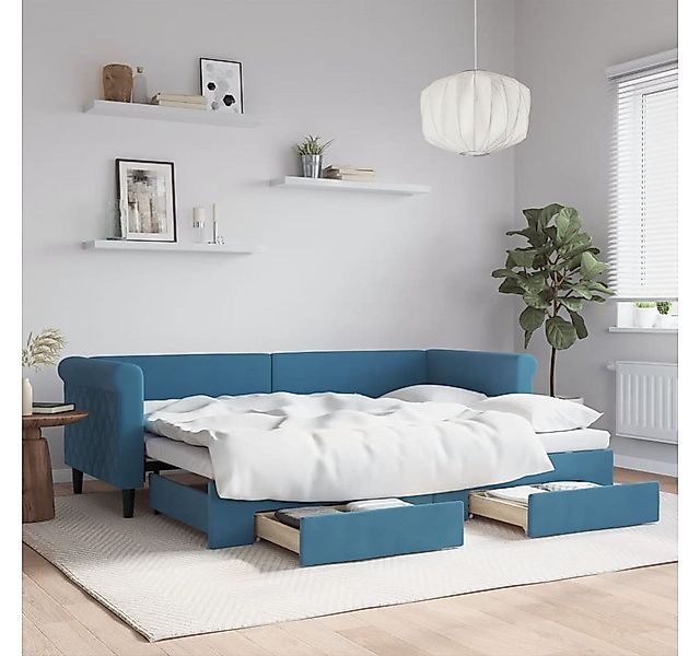 vidaXL Bett, Tagesbett Ausziehbar mit Schubladen Blau 80x200 cm Samt günstig online kaufen