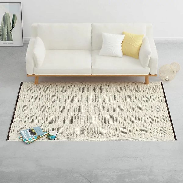 Teppich Handgewebt Wolle 160ã230 Cm Weiß/schwarz günstig online kaufen