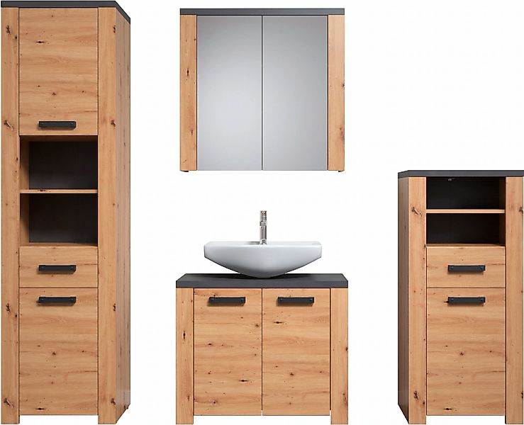 welltime Badezimmer-Set "Ambres", (4 St.), Badmöbel in matter Echtholzoptik günstig online kaufen