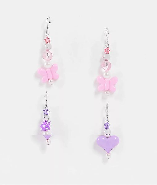 ASOS DESIGN – 2er-Pack Ohrringe in Silber mit Herz- und Schmetterlingsperle günstig online kaufen