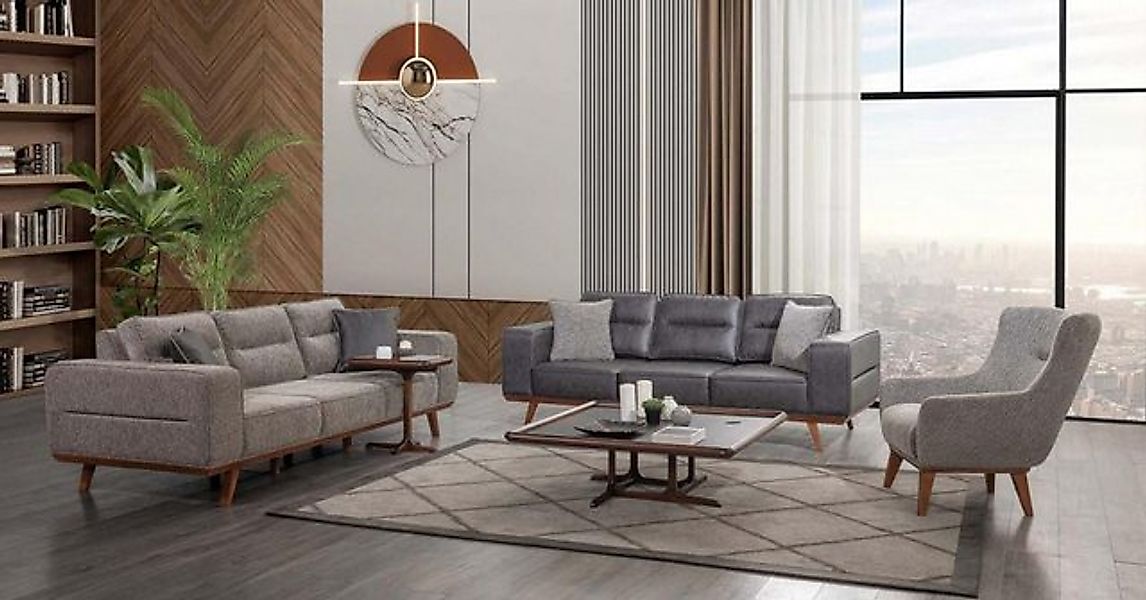 Xlmoebel Sofa Graue Wohnzimmer-Sofagarnitur mit 2 Dreisitzern und Sesseln i günstig online kaufen