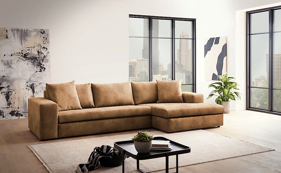 andas Ecksofa »SLEETLAND XXL in Samtvelours oder Vintage-Leder-Optik, L-For günstig online kaufen