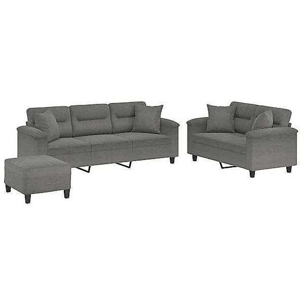 vidaXL Sofa, 3-tlg. Sofagarnitur mit Kissen Dunkelgrau Mikrofasergewebe günstig online kaufen